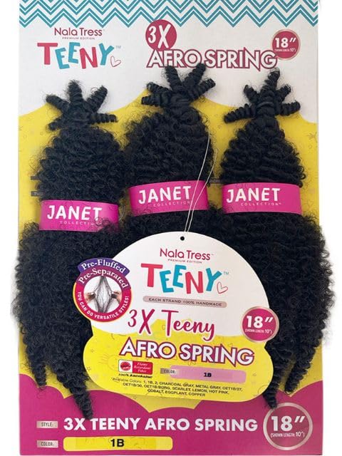 Janet Collection Nala Tress 3X TEENY AFRO SPRING 18"Crochet Braid. (BLACK)