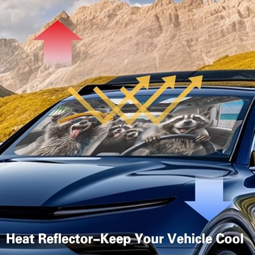Image of Cute Raccoon Sunshade Visor Car Windshield Sun Shade Easy Installation Foldable Automotive Interior Accessories for Sun Protection Sun Shade for UV Protection Easy Storage