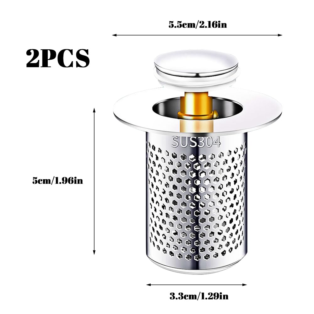 2 Filtri Lavandino Acciaio Inox 33x50 Mm - Anti Intasamento, Raccogli Capelli, Per Cucina E Bagno, Con Anima In Rame - Foto 6