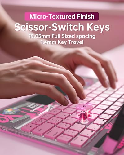 Image of Intermerge for iPad 9th 10.2 inch Keyboard Case, 360 Transparent Multi-Touch Trackpad, 7-Color Backlit Keyboard, Pencil Holder, Type-C, Power Indicator for 9th / 8th / 7th - Blush Pulse