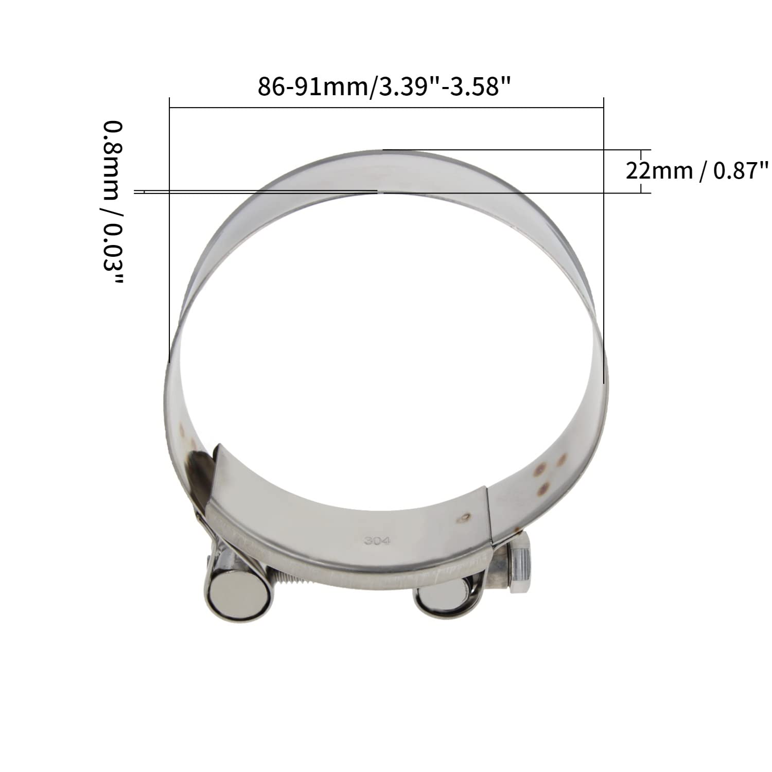 Juvielich T-Bolt Hose Clamp,Clamp Range 86-91mm,for Fuel Pump Filter Hose Plumbing Silver 1pcs