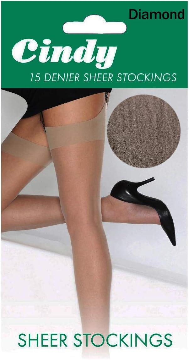 Cindy Women's Diamond 15 Denier Sheer Plain Knit Stockings - One Size (As8, Alpha, One_size, Regular, Regular, )