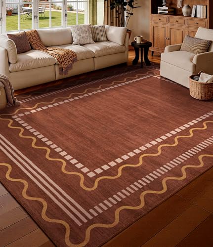 Alfombra para dormitorio 5x7 color naranja quemado miniatura 1