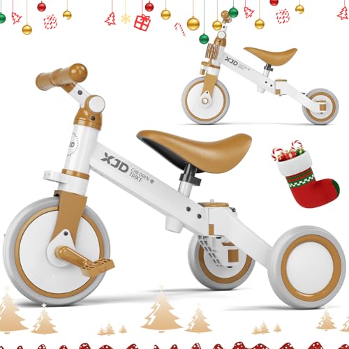 XJD 3 en 1 Triciclo Evolutivo de Bebé, Triciclo para Niños de 1-3 años, Triciclo a Bicicleta bebé con o sin Pedales, Bicicleta Niño con Asiento y Manillar Ajustables, Adaptable y Transformable, Marrón