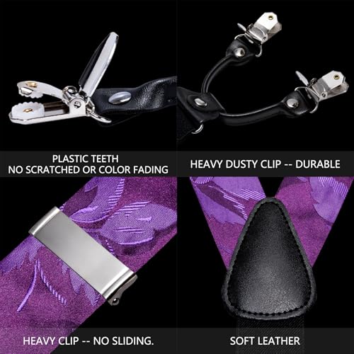 Image of Barry.Wang Men Suspender Set with Necktie Elastic Y Type Heavy Duty 6 Clips Braces Tie Handkerchief Cufflink Pin 6PCS