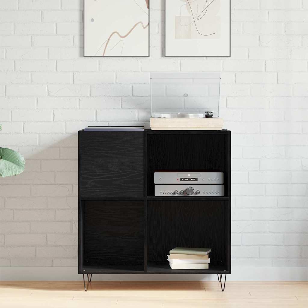 Hothingwell Mobile porta vinili in legno ingegnerizzato Rovere nero, scaffale dischi vinili con 4 ripiani e gambe in acciaio, 85 x 38 x 89 cm