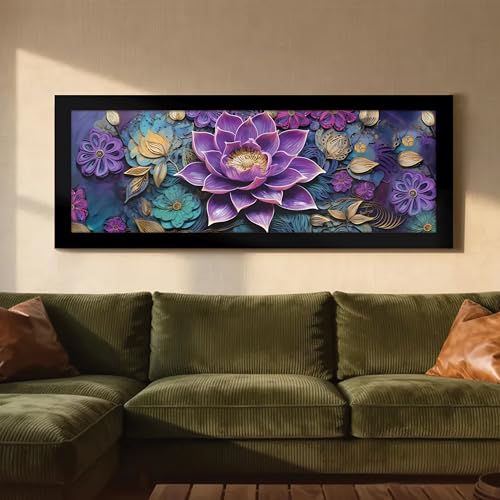Image of PAINTINGMANTRA Blue Lotus Flower Vastu Wall Art Framed Luxury Paintings for Home Decoration, Living room, Bedroom and Office Decoration (99x38 CM)