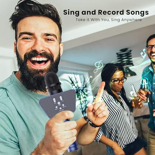 Image of LANDMARK BT55 Handheld Wireless Singing Mic Multi-Function Bluetooth Karaoke Microphone with Inbuilt Bluetooth Speaker, Recorder for Smart Phones, Laptop, Tablet - Blue