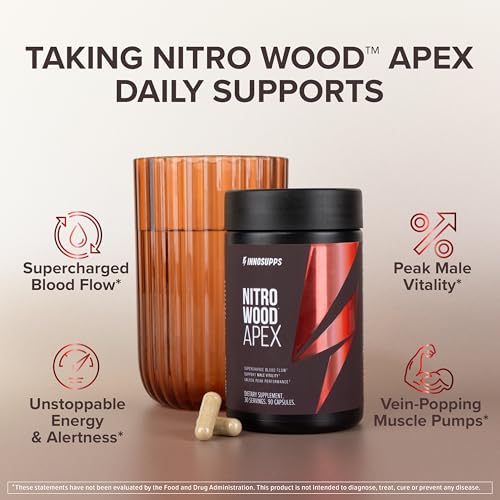 Image of InnoSupps Nitro Wood Apex - Focus & Blood Flow Booster for Men - Supports Blood Flow, Circulation, Male Performance, Muscle Growth & Recovery - Stamina & Endurance Support - 60 Veg Capsules
