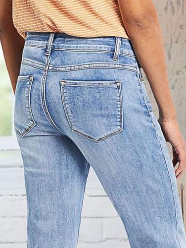 Flamingals Straight Leg Jeans for Women Low Rise Cropped Jeans Wash Embroidery Raw Hem Denim Pants4