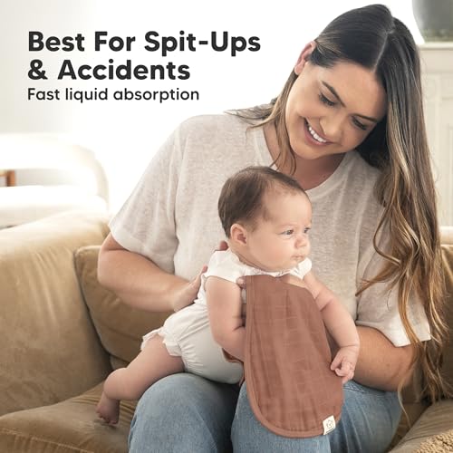 Image of 5-Pack Muslin Burp Cloths Baby Boy, Girl - Very Absorbent Baby Burp Cloth Rags, 8-Layers Viscose Derived from Bamboo Cotton Muslin Towel, Super Soft Spit Up Rags, No Shrink Washcloths (Mauve)