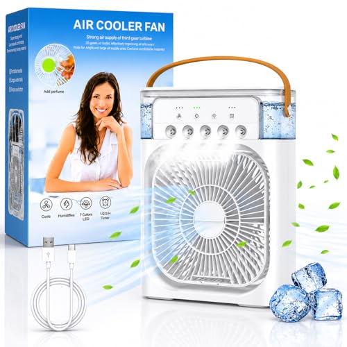 Image of Mini Cooler Fan for Room, Kitchen, Home & Office Desk | USB Cable, 3 Wind Speed Mode with Cooling Misting Fan (White)