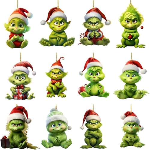 12 Stück Grinch Weihnachtsdeko Anhänger, Grinch...