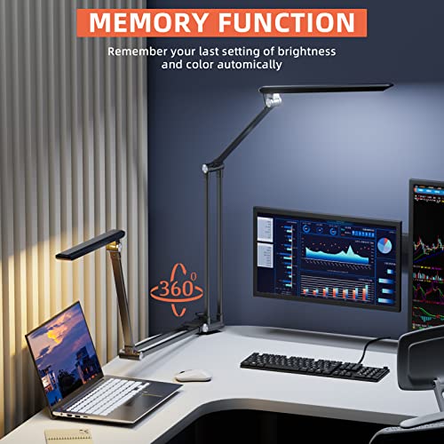 Reifeiniwei Led Desk Lamp,Dimmable 10 Color Modes 2700K-7000K & 10 Brightness,Swing Arm Table Light With Clamp,Eye-Caring Clip-On Lamps With Memory Function For Reading Work Study 700Lm-Black… #TOP1