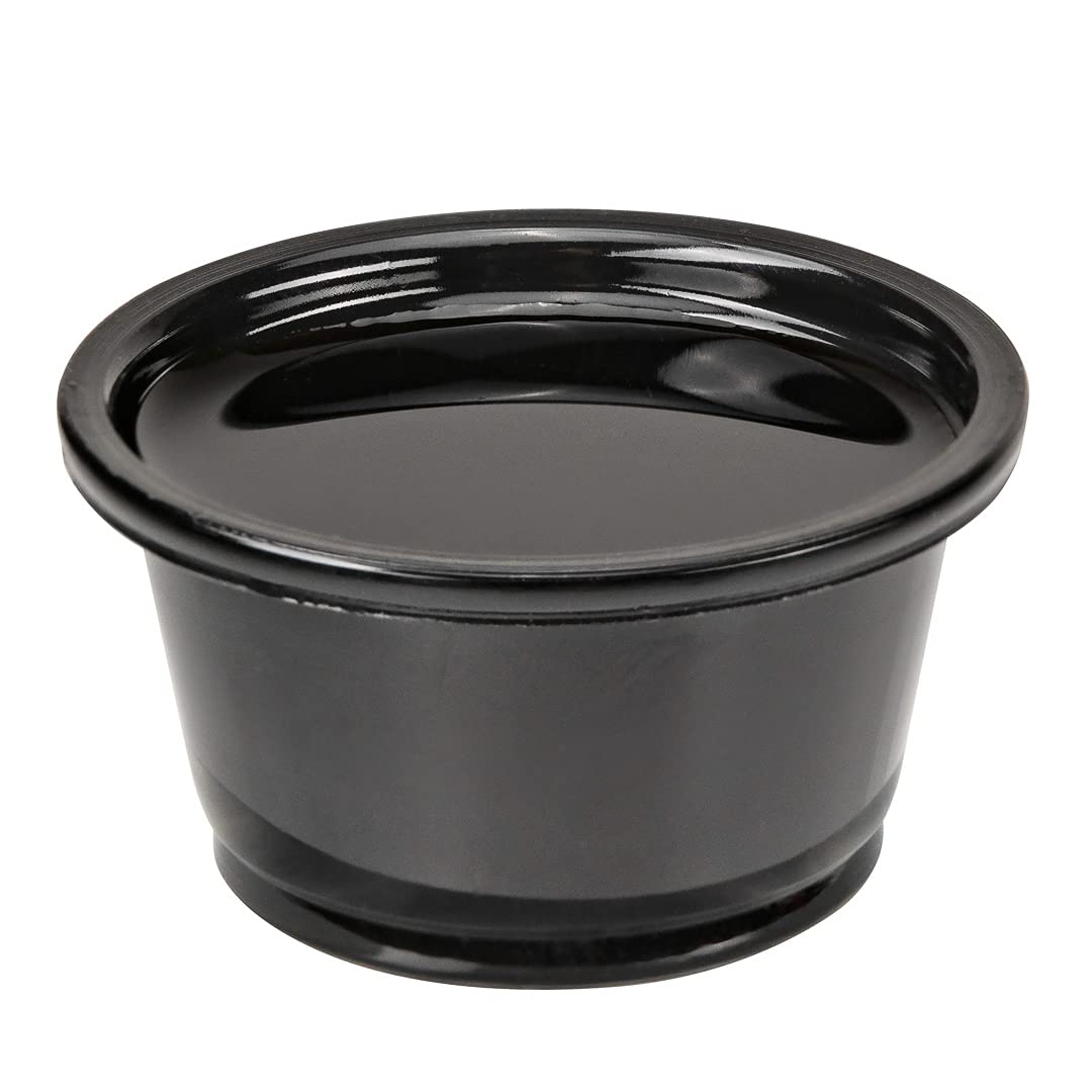 Restaurantware RWP0618B RW Base - Vaso redondo de plástico negro de 0.8 onzas, 1 3/4 x 1 3/4 x 1 pulgadas, caja de 2000 unidades