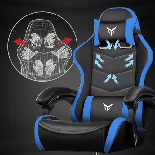 Image of GTPLAYER Gaming Chair High Back Computer Chairs for Adults, Ergonomic Height Adjustable Recliner Chair 300lbs with Linkage Armrest and Lumbar Support for Home Office, Dark Blue