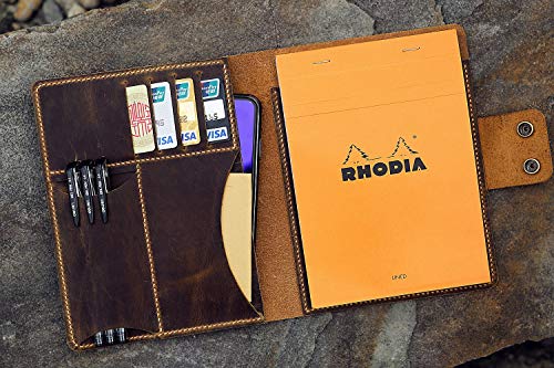 A5ロディアメモ帳対応 レザー手帳カバー オイルタンニンなめし牛革 本革 ノートパッドカバーケース RHODIA pad notebook No.16 A5サイズ適用 カードホルダー ペンホルダー付き NA505RAC