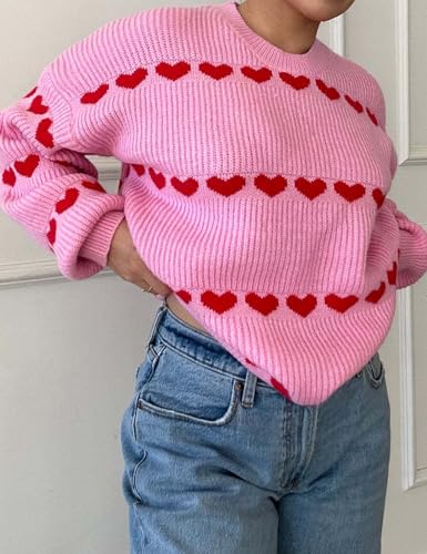 Image of Yimoon Valentine Heart Sweater for Women Cute Long Sleeve Crewneck Chunky Knitted Pullover Sweaters