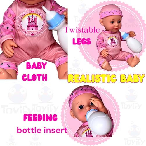 Image of Realistic Baby Doll Playset with Feeding Bottle, Potty, Plate & Utensils - Soft Vinyl Doll for Kids (3+ Years) | Interactive Boy Doll Toy in Cute Outfit Bendable Legs (C10)