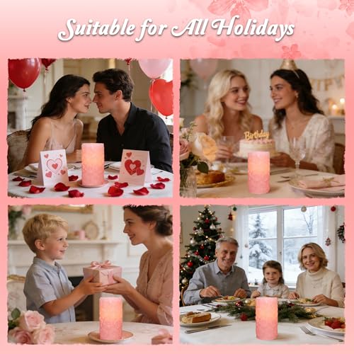 Image of Pink Flower Flameless Candle with 6H Timer, Pink Flower Carving Craftsmanship LED Battery Operated Candle, Modern Home Christmas Party Valentine's Day Decor