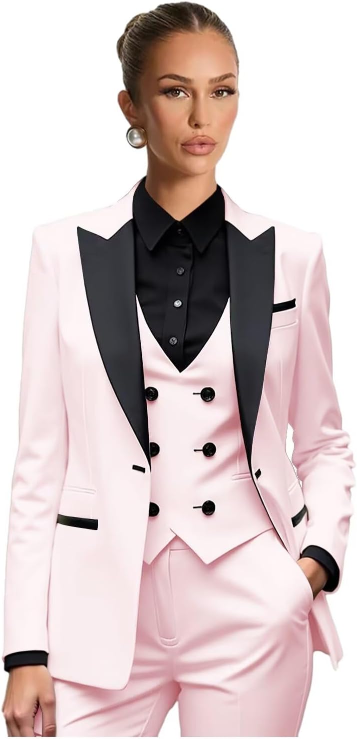 Business Suits for Women 3 Piece Double Breasted Womens Suit Formal Work Peak Lapel Pant Suits for Women - Image 3