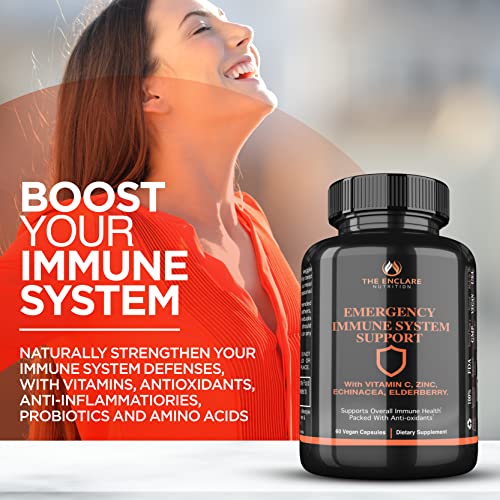 Emergency Immune Support Supplement: 10In1 Immunity Vitamins, Booster, Defense, Stress, Respiratory: Vitamin C, B6, E, Elderberry, Zinc, Echinacea, Turmeric, Garlic, Probiotic, L Glutamine (1) #TOP1