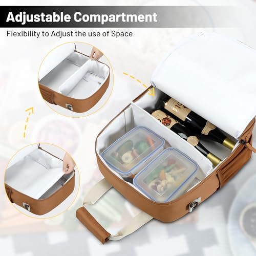 Image of MIER Small 16L Insulated Cooler Backpack with Removable Divider, Lightweight Soft Wine Cooler Bag for Beach Travel Work Picnics Camping, Portable Lunch Backpack for Men Women, Brown