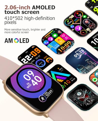 Image of Smart Watch for Women with Blood Pressure, 2.06 inch AMOLED Display, 118 Sports Modes, Fitness Tracker, Heart Rate /SpO2 /Sleep /Stress Monitor, IP68 Waterproof, Pink Liquid Silicone Strap for iPhone Android
