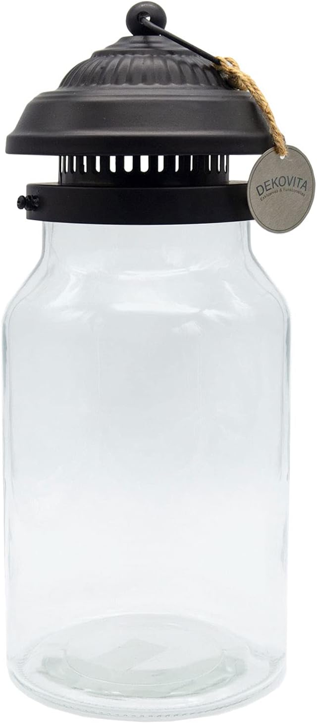 Dekovita 5L Terrarium DIY Glass Jar with Metall Lid - Large Transparent Storage Jar Ø16x41cm - Cacti Plant Bottle - Candle Holder Round Lantern