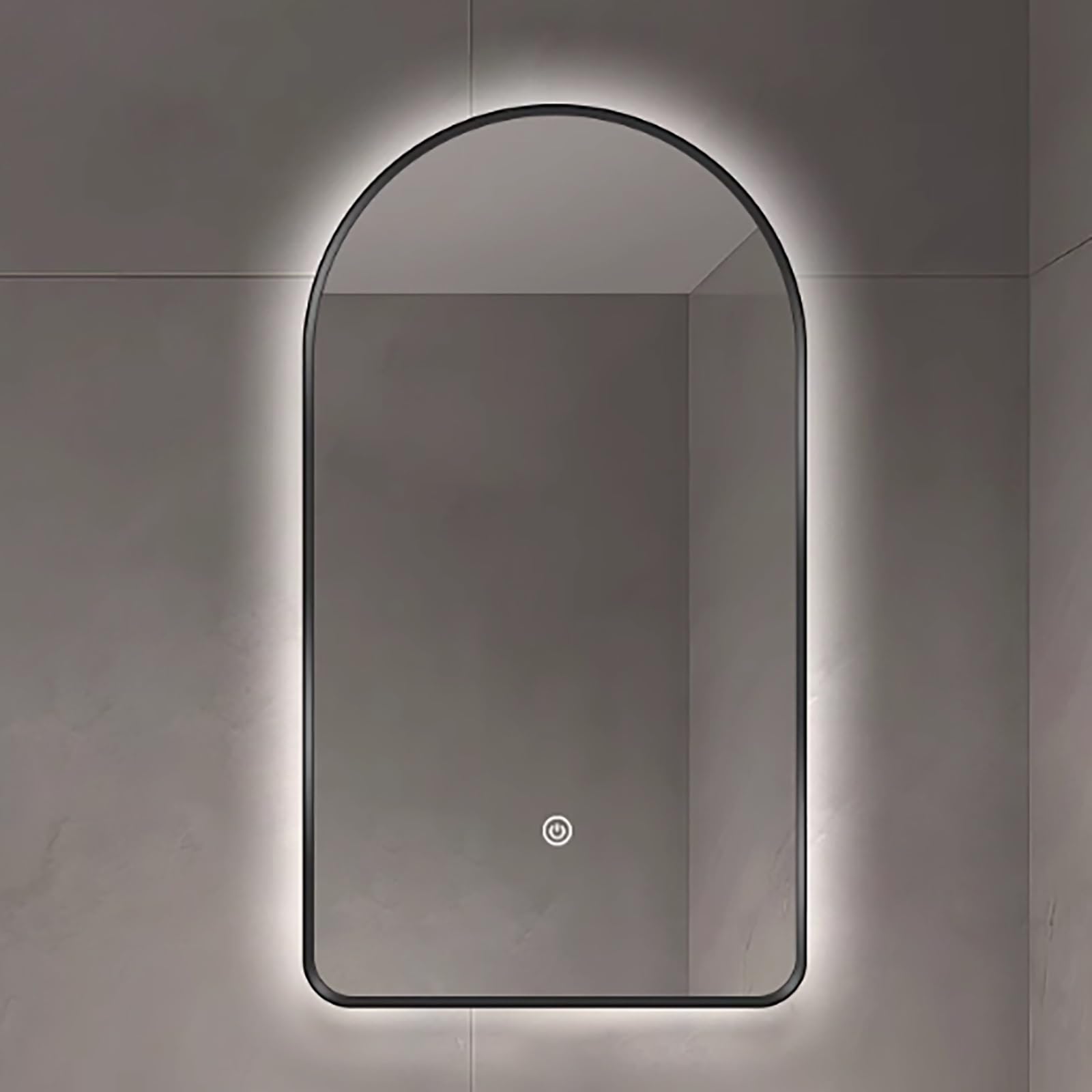 FGXHHS Arched LED Wall Mirror Black - 3 Colour Lighting Modes, HD Glass Vanity Mirror, 50x80cm Wall-Mounted Decor for Bathroom Living Room Bedroom Entryway, Dimmable Shatterproof
