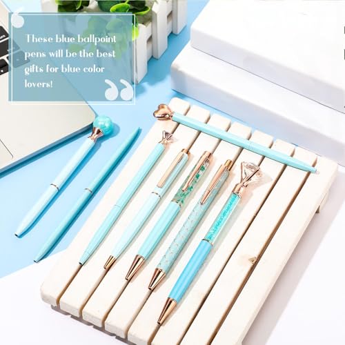 Image of Janmini Metal Crystal Glitter Ballpoint Pen Set 9 Pcs Black Ink Cute Cute Things Novelty Gifts for Women Girls Birthday Home Office (Blue)