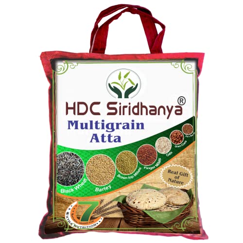 Image of HDC Siridhanya Multigrain Atta | Natural 7 Grain Millet Flour Blend - High Protein & Low GI Healthy Atta for Diabetic & Fitness Diet | Unpolished Pure Mix Flour (3.7kg)