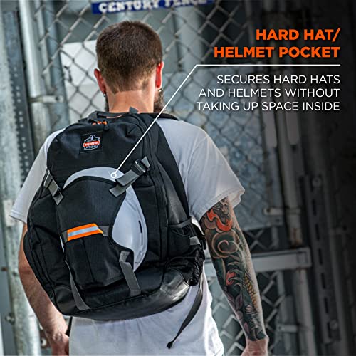 Image of Ergodyne Arsenal 5188 Work Gear Jobsite Backpack with Hard Hat Storage, Padded Shoulder Straps, 39L Capacity,Black, Large