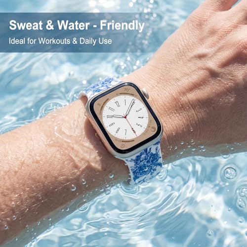 Image of Floral Band Compatible with Apple Watch Bands for Women 40mm 42mm 41mm 38mm 44mm 45mm 46mm 49mm, Cute Pattern Flower Soft Silicone Sport Strap for iWatch Series Ultra 11 10 SE 9 8 7 6 5 4 3 2