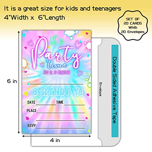 Party Time - Birthday Invitation Card 4\"x 6\" - Bday Invite Ideas For Young Girls Boys Adult - 20 Count Invitation Cards With Envelopes (invite-C03) - Thumbnail 2
