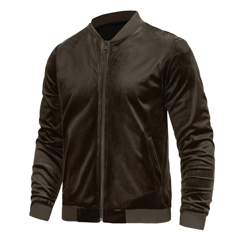 Image of Mens Faux Suede Bomber Jacket Varsity Jacket Windbreaker Vintage Casual Lightweight Leather Coats Jackets
