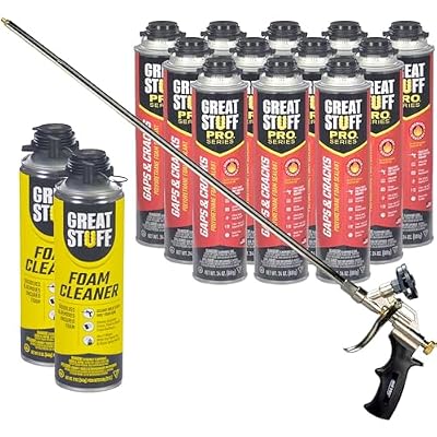 Dow Great Stuff Pro Gaps and Cracks 24 oz Foam (12) with AWF Pro 2 ft Foam Gun (1) Plus Dow Great Stuff Pro Foam Gun Cleaner (2)