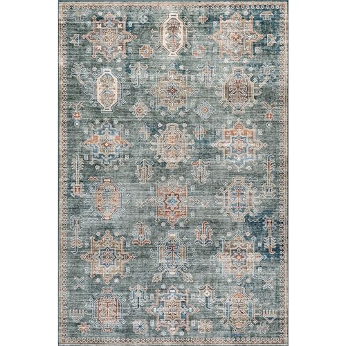nuLOOM 8' x 10' Machine Washable Area Rug with Waterproof Spill Proof Surface, Non Slip Backing and Stain Resistant for Living Room, Bedroom, Kitchen, Dining Room, Philomena Green