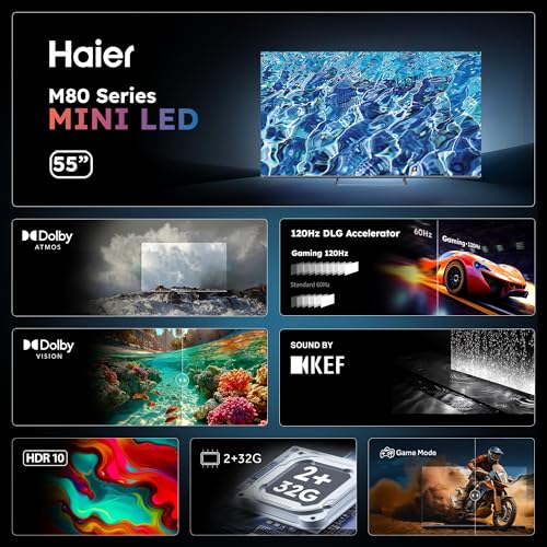 Haier QD MiniLED 4K UHD H55M80FUX - 55", Smart TV, Google TV, Dolby Atmos y Dolby Vision, HDR 10, Google Assistant, Procesador Quad Core, Bluetooth 5.2, DBX TV, HDMI 2.1 x 4, 2+32 GB, Sin Marcos, 2025 - Immagine 2