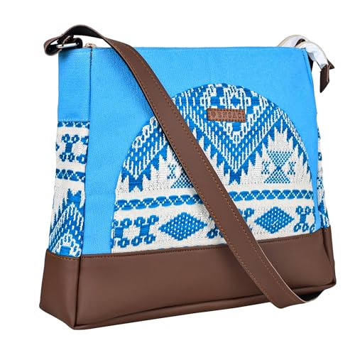 Image of ENSAC Women's Premium Cotton /Full Sling Shoulder Bag | Ladies Purse Handbag | Special & Luxury Gift (SLING-U LEAF-DARK BROWN)
