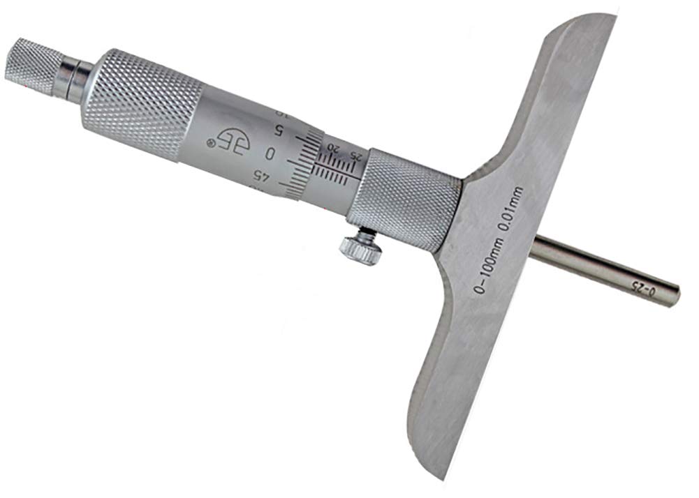 Vernier Depth Gauge, Interchangeable Rods, Micrometer Type, 0-100mm Range, 0.01mm Graduation, 4 Rods