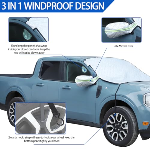 Image of Windshield Snow Cover Fit for Ford Ranger Maverick 2022-2024, Front Windshield Cover for Ice and Snow, Extra Thick Windshield Ice Cover Protect from Rain, Sun, Frost(Silver)