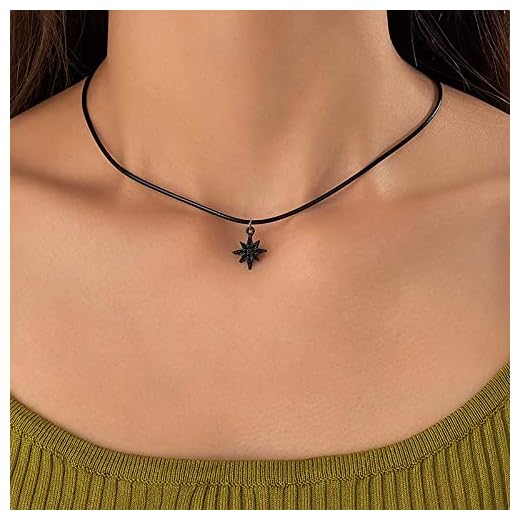 Sttiafay Gargantilha de couro gótico, colar com pingente de estrela preta, colar de couro curto, colar Starburst, joia feminina, Metal, Sem Pedra Preciosa