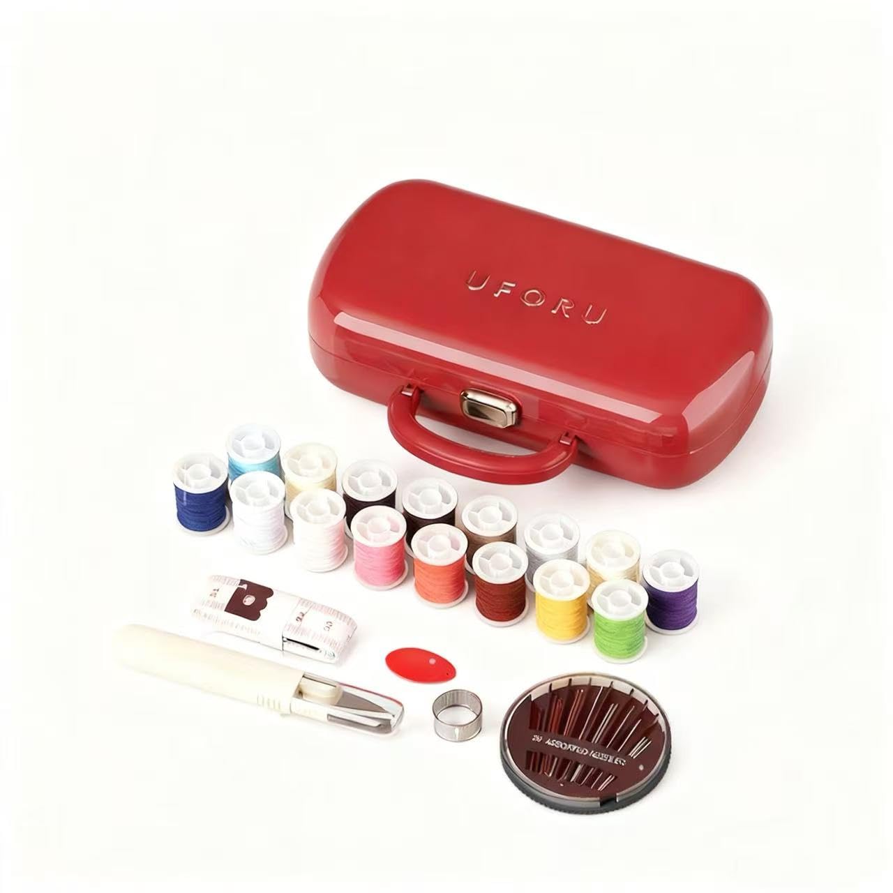 Reflygen Portable Sewing Tool Kit,Multi-Colored Thread Spools,DIY Sewing Accessories,Travel Repair Kit(Ankera Red)
