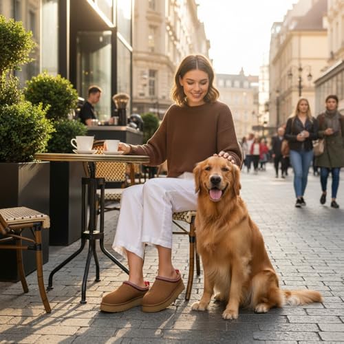 KIDMI Genuine Suede Platform Slippers for Women Fuzzy Winter Warm Shoes Indoor Outdoor2