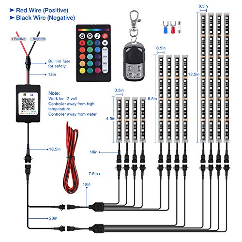 AMBOTHER 12Pcs Motorcycle LED Light Kit Strips RGB Waterproof with APP IR RF Wireless Remote Controllers Multi-Color Underglow Neon Ground Effect Atmosphere Lights