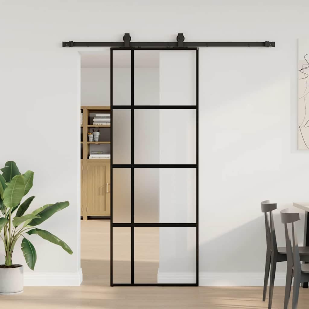 vidaXL Porte coulissante kit quincaillerie Noir 76x205 cm Verre trempé, Porte coulissante sur Rail, Porte coulissante intérieure, Porte coulissante de Salle de Bain