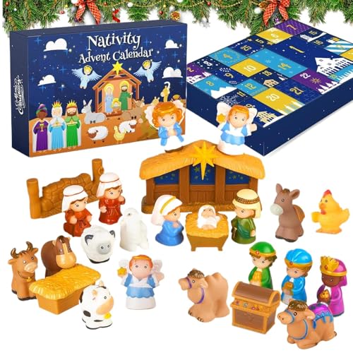 Calendrier de l'Avent de la crèche 2025 avec 25 figurines religieuses pour Noël