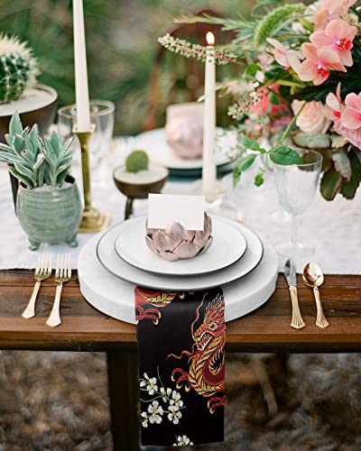 Cloth Napkins Set Of 4 Pcs Washable Linen Napkins Lunch Dinner Napkin, Oriental Dragon And Floral Embroidery Napkins Absorbent Reusable Western Napkins For Wedding Party, 20"X20" #TOP3