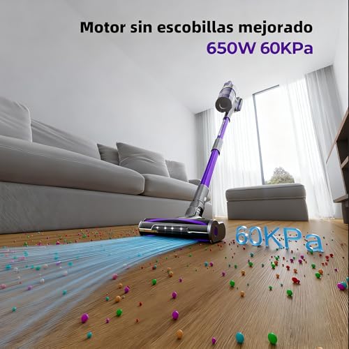 Redkey X18 Aspiradora sin Cable 60KPa/650W/80Mins, 8 en 1 Aspiradora Inalámbrico de Pantalla Tactl LED Modo Automatico Inteligente Autocargable, Autoportante para Suelos/Alfombras/Pelo de Animales - imagen 2